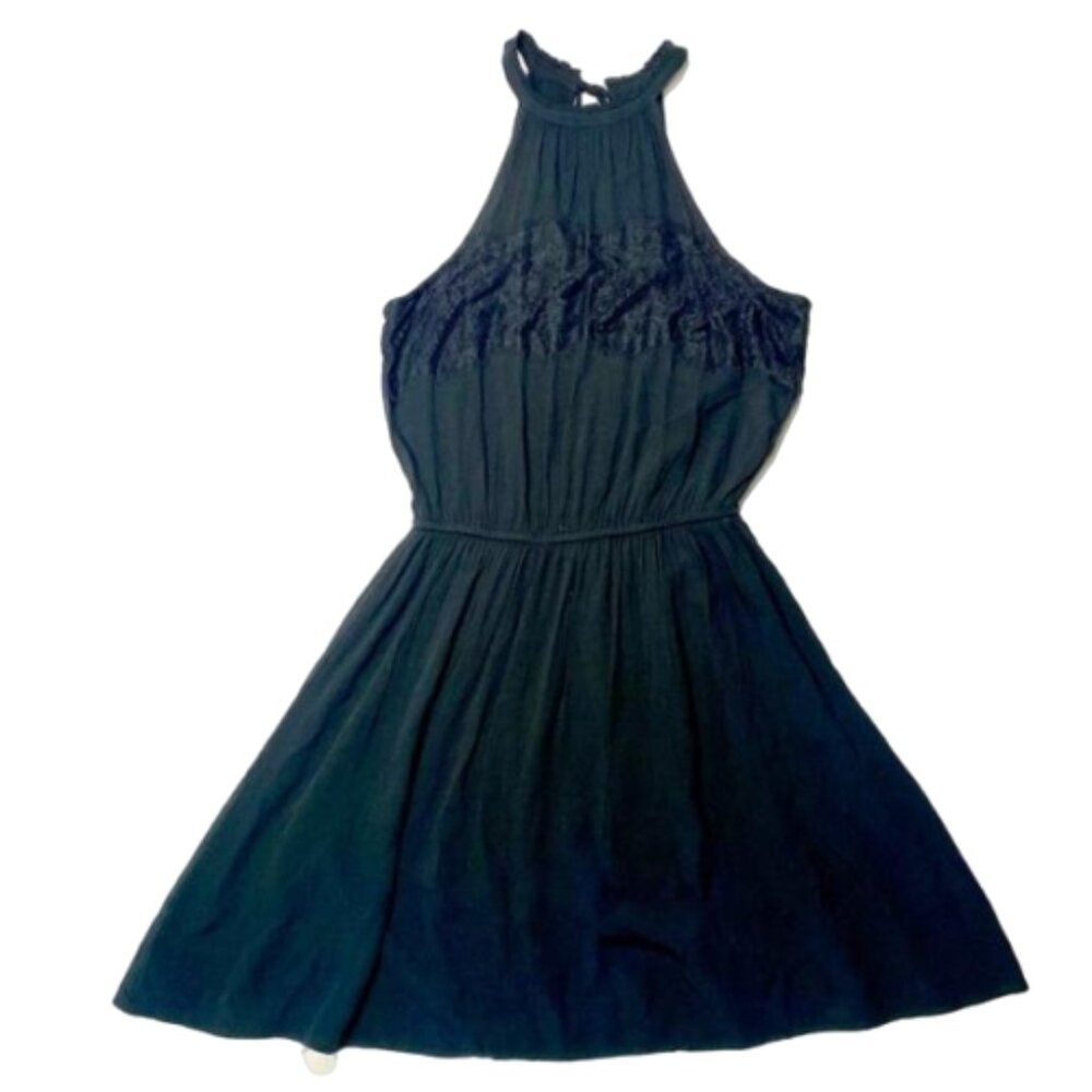2/$30 American Eagle Black Halter Guaze Type Mini Dress Size XS #1192
